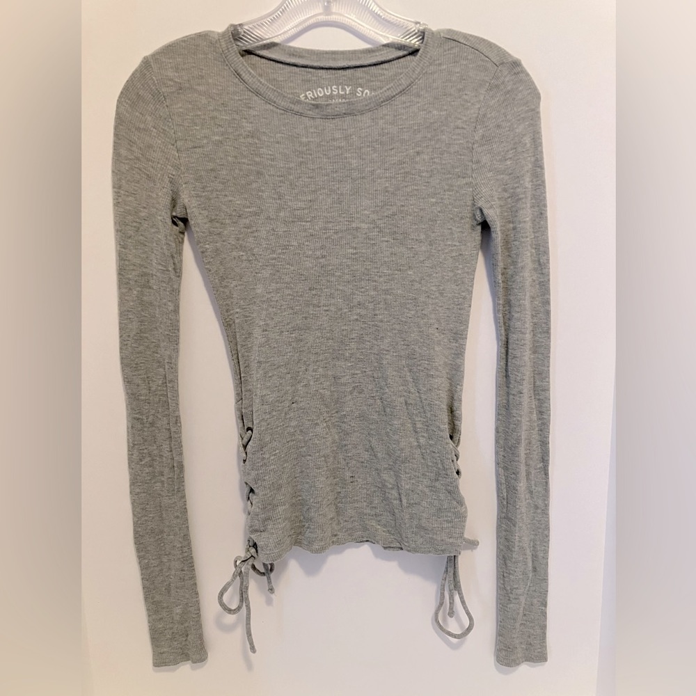 Aeropostale Heather Gray Long Sleeve Side-Tie Tee